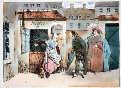 The Grocer and the Concierge, c.1828 by Henri Bonaventure Monnier
